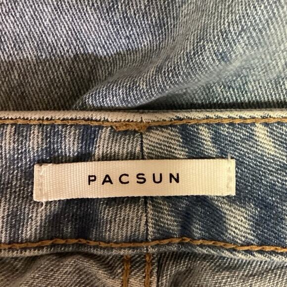 Pacsun Blue Patch Work Color Block Striped Straight Tapered Denim Jeans Sz 25 - Picture 4 of 5